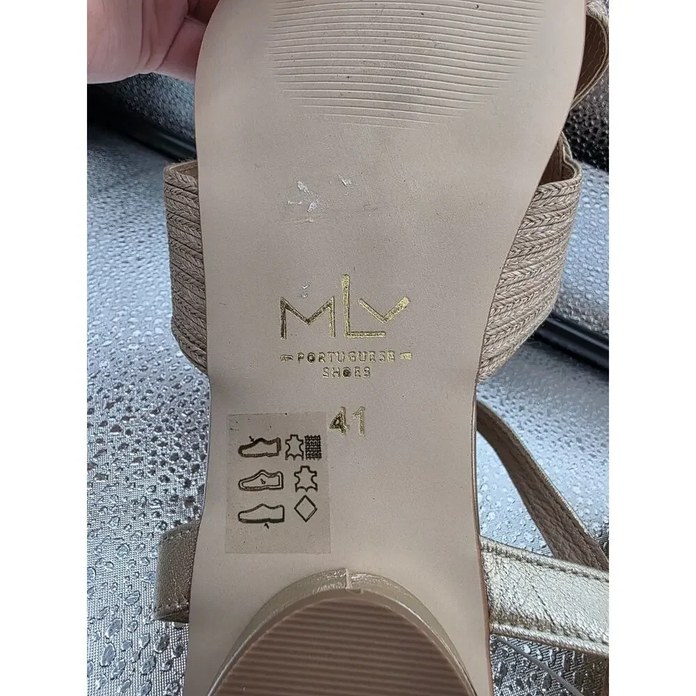 MLV Cassia Portuguese Heart Sandals Size US 10.5 Raffia & Metallic Gold‎ Finish